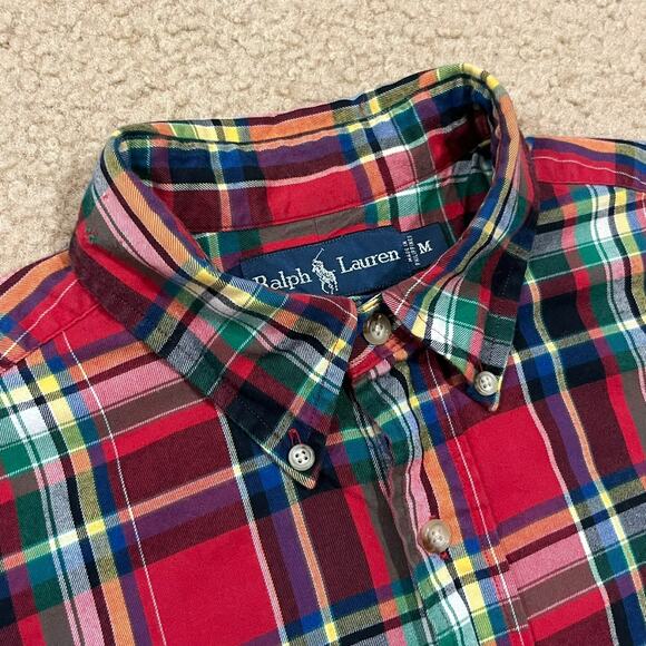 Ralph Lauren Mens Red Multicolor Plaid Long Sleeve Shirt Size Medium - Picture 3 of 6